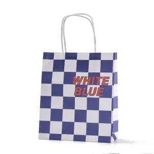 10 pc Plaid Paper Bags, with Handle, for Gift Bags and Shopping Bags, Rectangle, Dark Slate Blue, 18.2x8x20.9cm