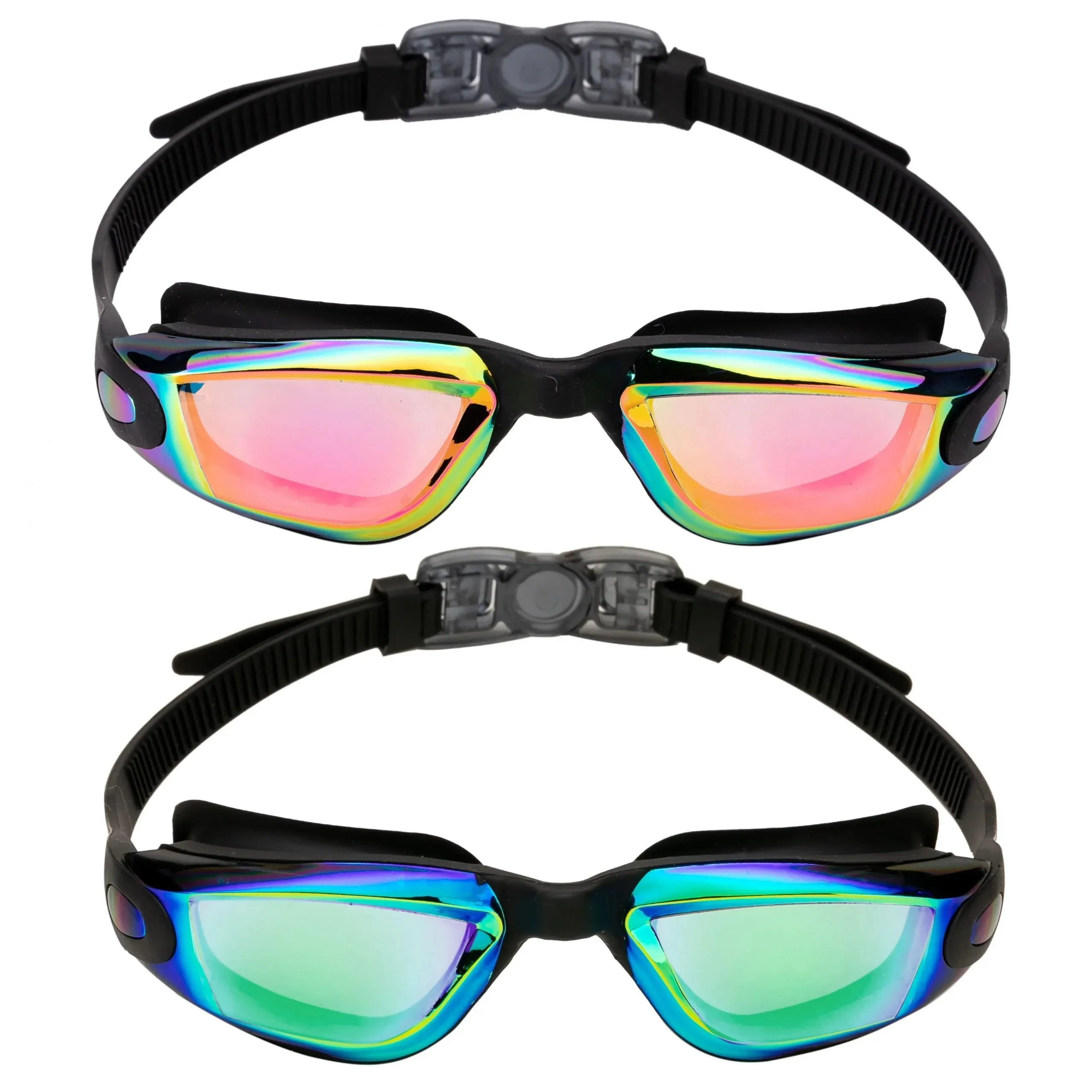 2 Pack Kids Swimming Goggles (Aqua Black & Pink Black)