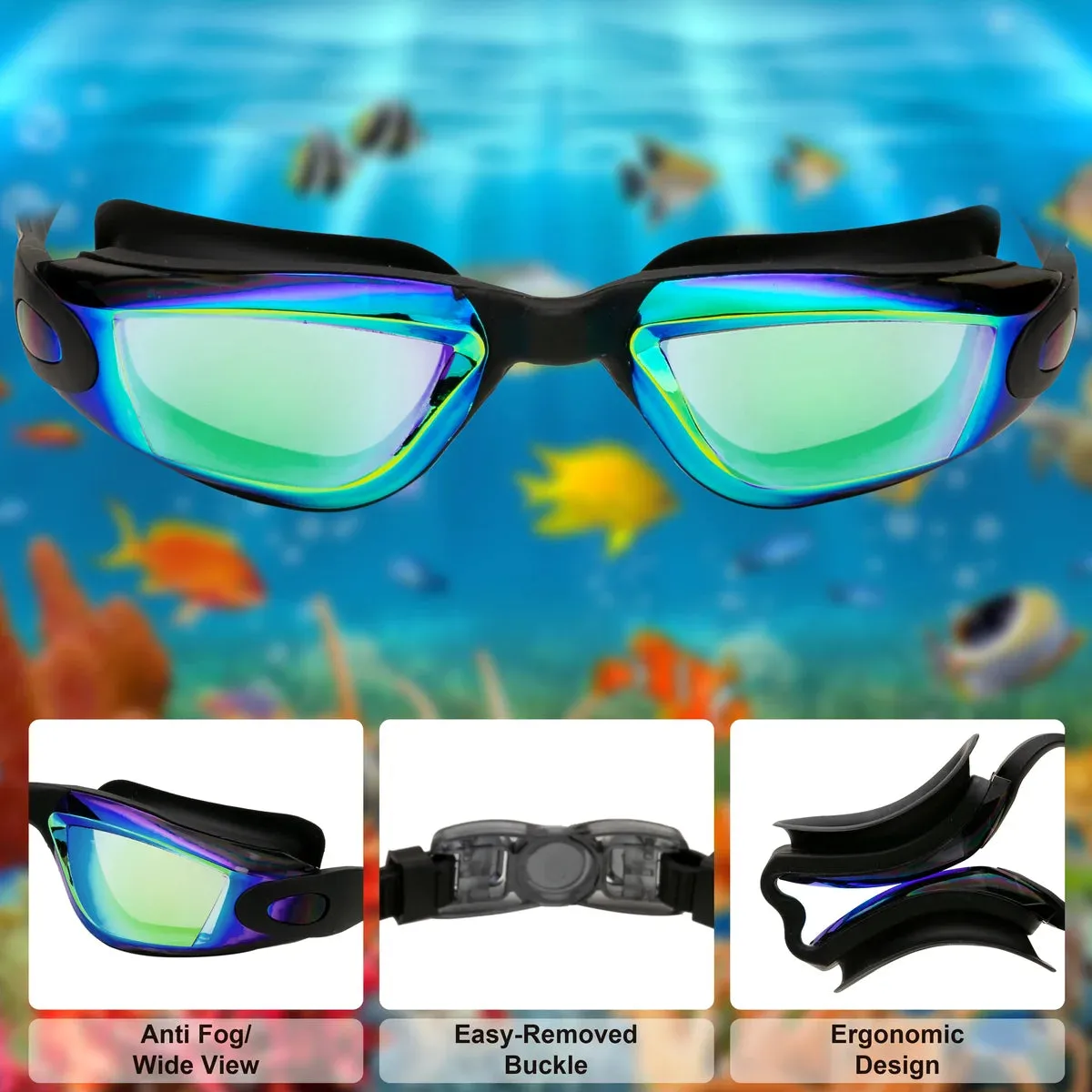 2 Pack Kids Swimming Goggles (Aqua Black & Pink Black)