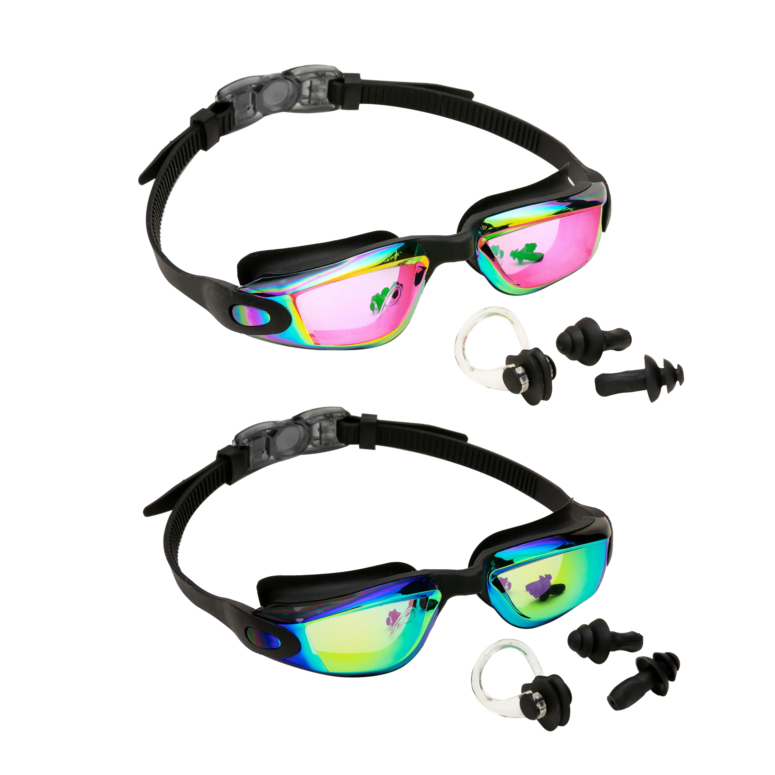 2 Pack Kids Swimming Goggles (Aqua Black & Pink Black)