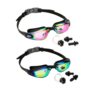 2 Pack Kids Swimming Goggles (Aqua Black & Pink Black)