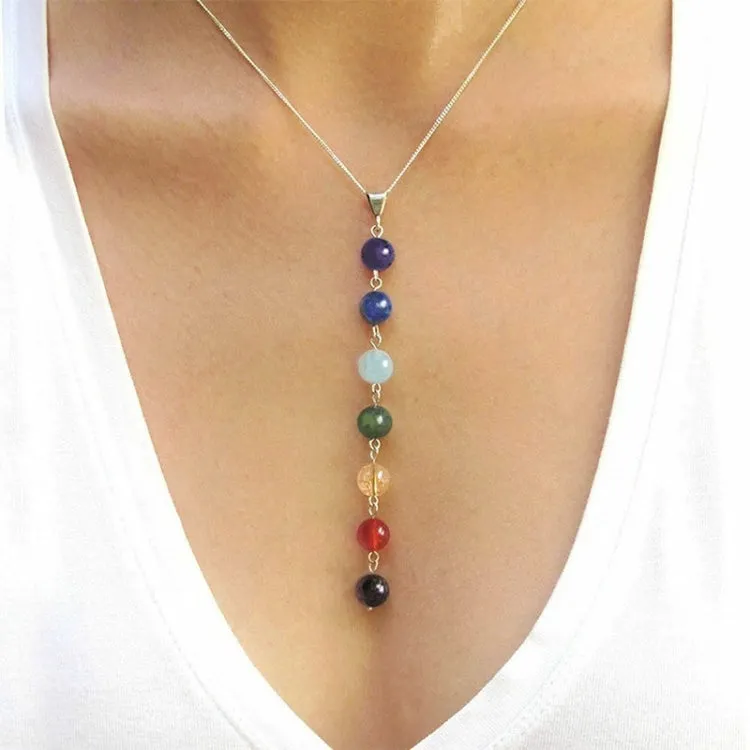 7 Color Natural Stone Beads Pendant Necklace Women Yoga Reiki Healing Balancing Necklaces Charms Jewelry