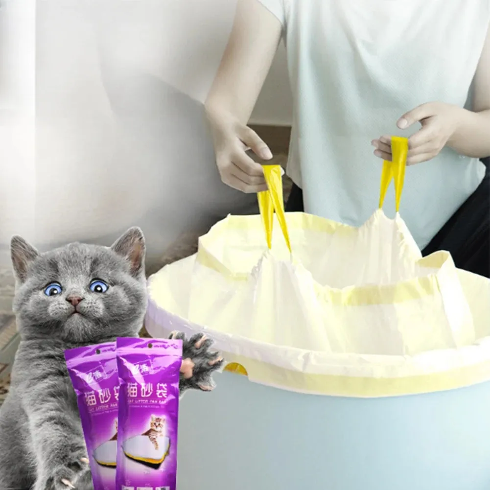 7pcs Ldpe Disposable Cat Litter Box Bags Portable Super-thick Drawstring Design Waste Bag Pet Cat Supplies Accessories