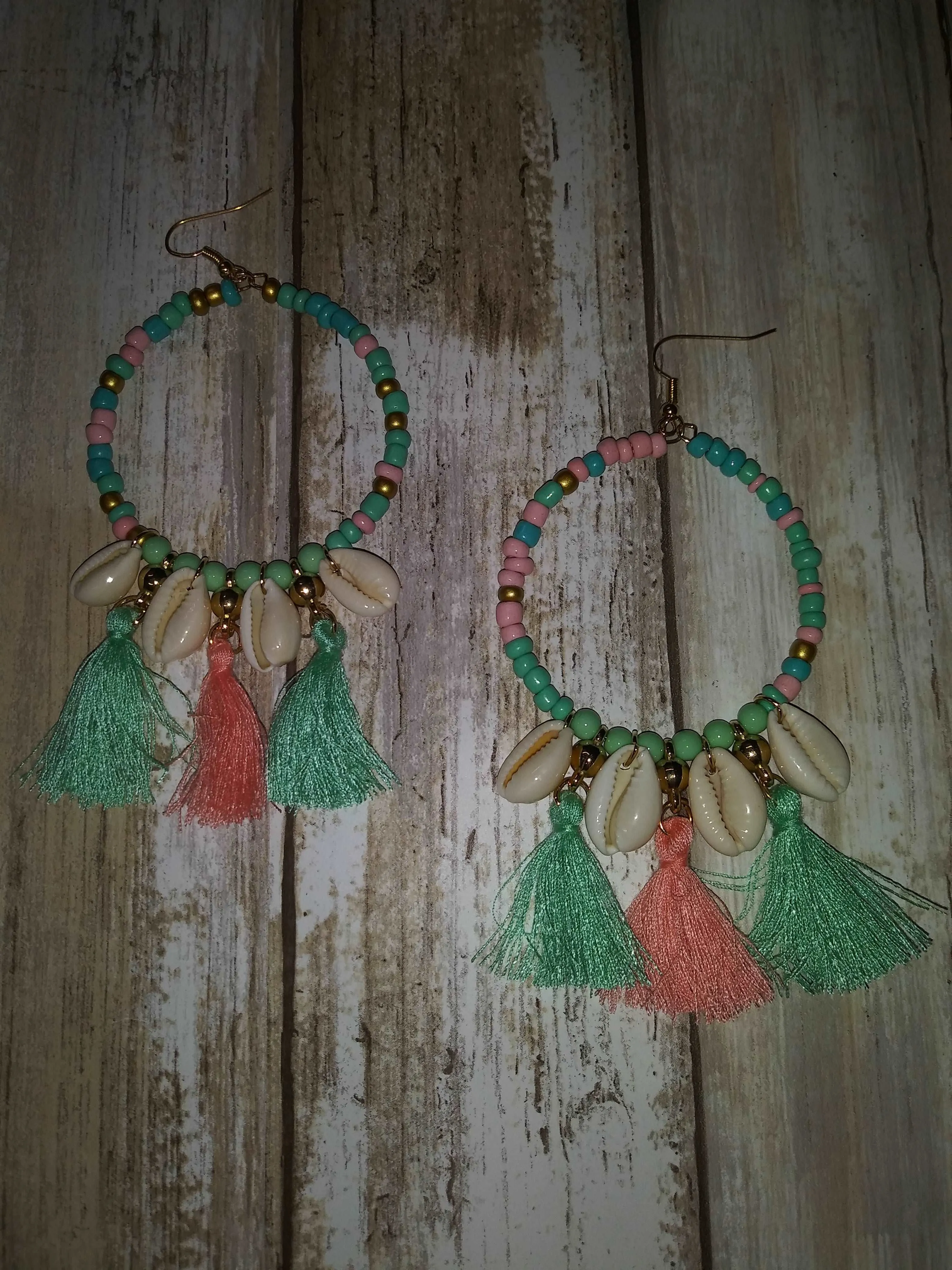Aquamarine Seashell & Tassel Earrings