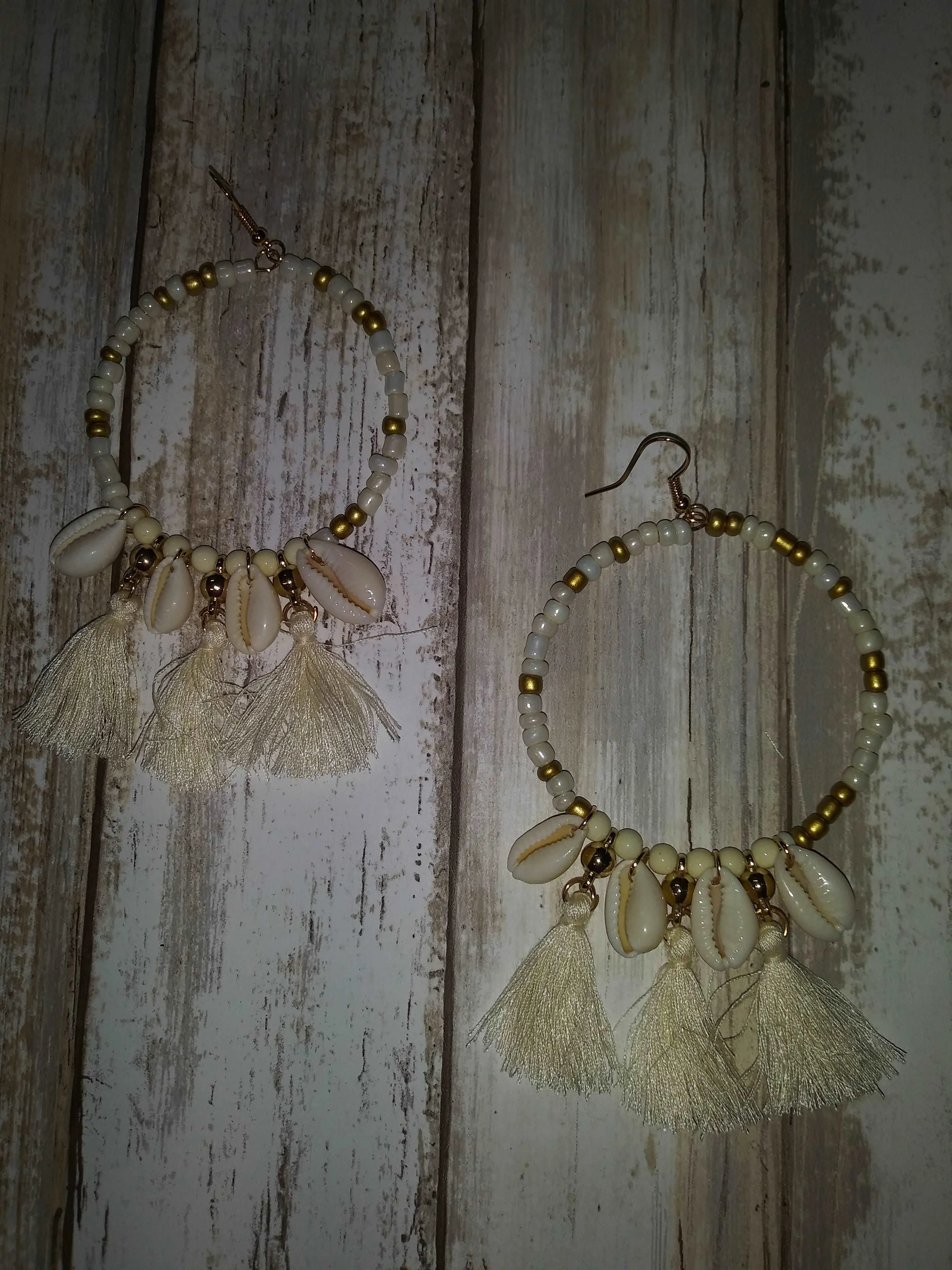 Aquamarine Seashell & Tassel Earrings