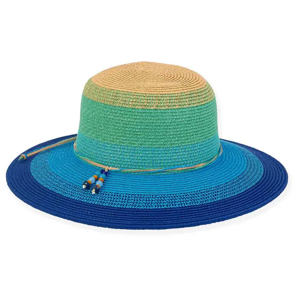 Aquamarine Striped Straw Floppy Hat for Petite Heads - Sunny Dayz™