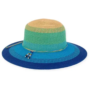 Aquamarine Striped Straw Floppy Hat for Petite Heads - Sunny Dayz™
