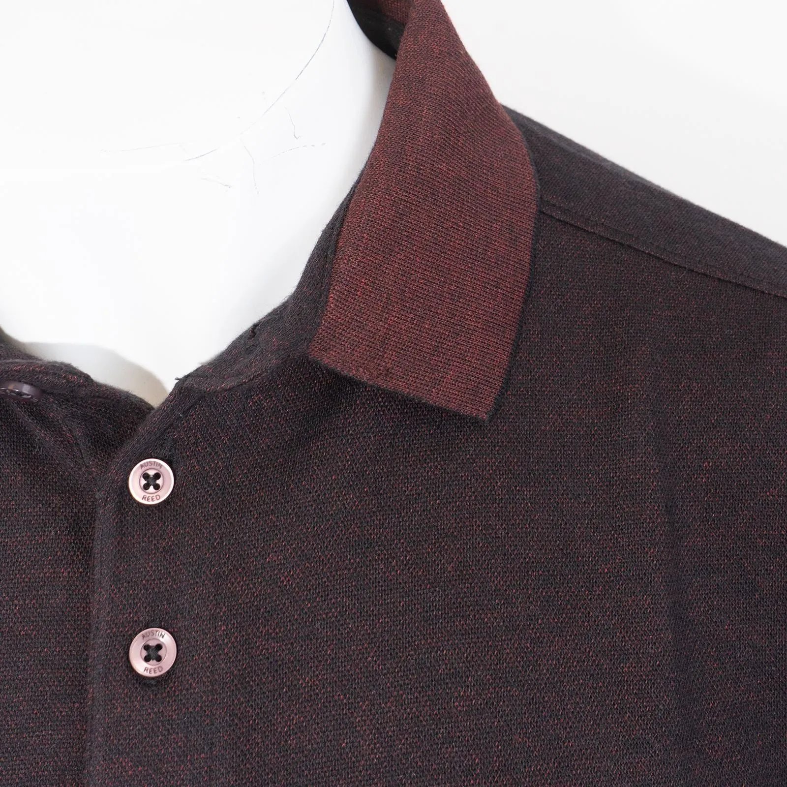 Austin Reed Men Cotton Dark Red Polo Shirts Long Sleeve Casual Jersey Tops