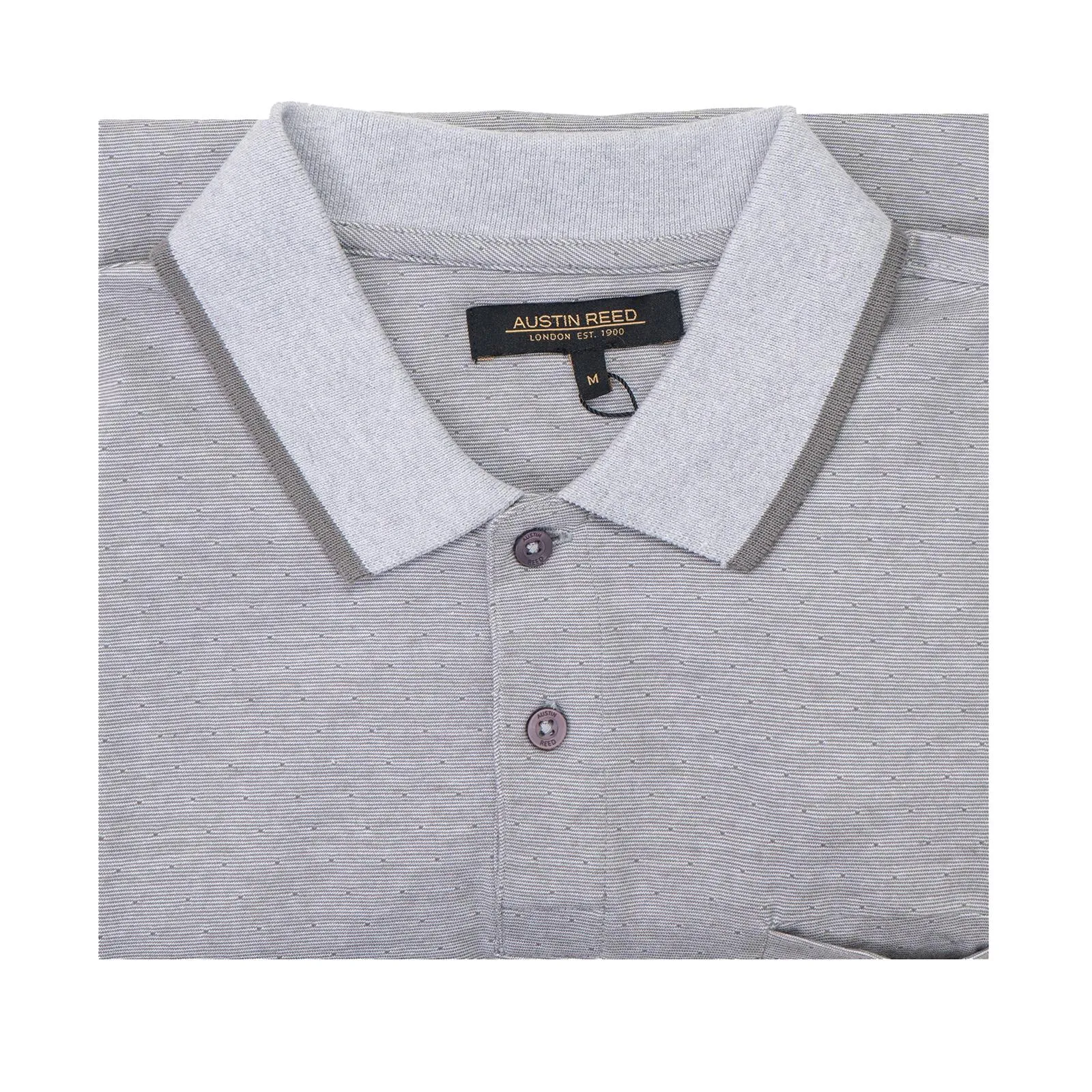 Austin Reed Men Cotton Light Grey Polka Dot Polo Shirts Short Sleeve Casual Jersey Tops