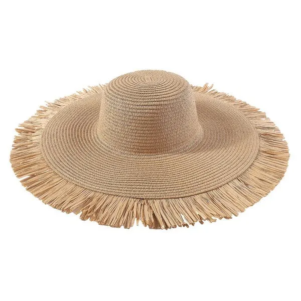Big sun hat with fringe trim
