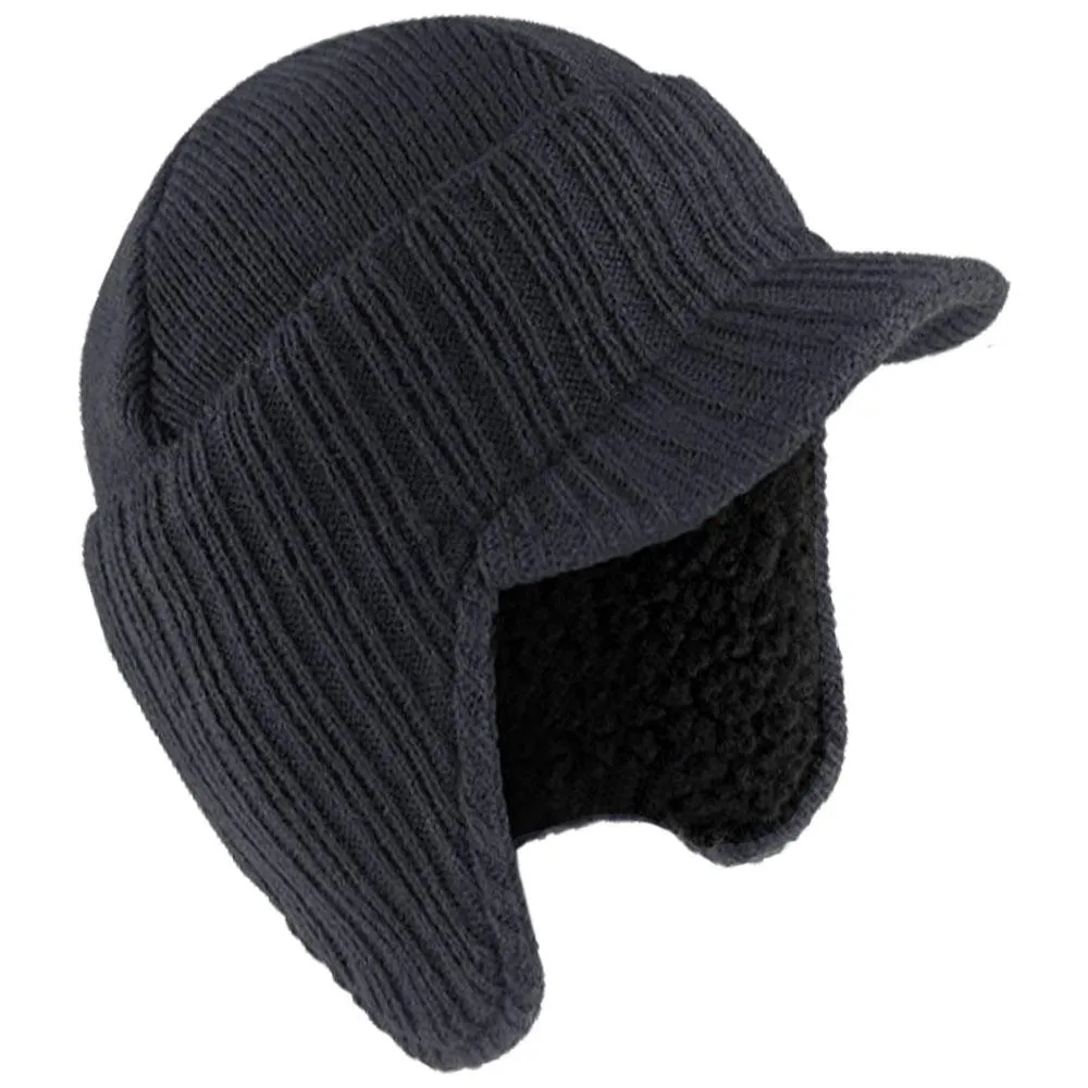 Black Mens Peaked Winter Beanie Hat