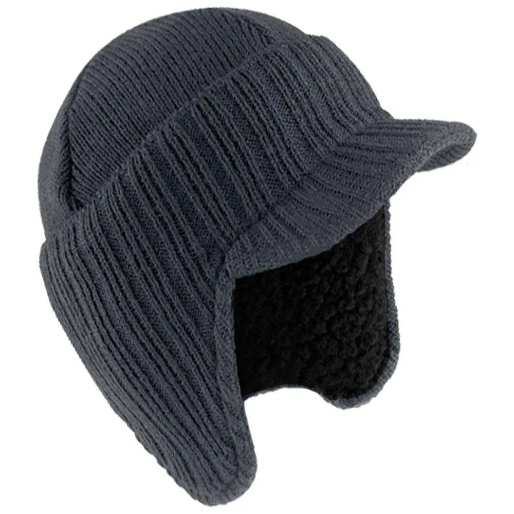 Black Mens Peaked Winter Beanie Hat
