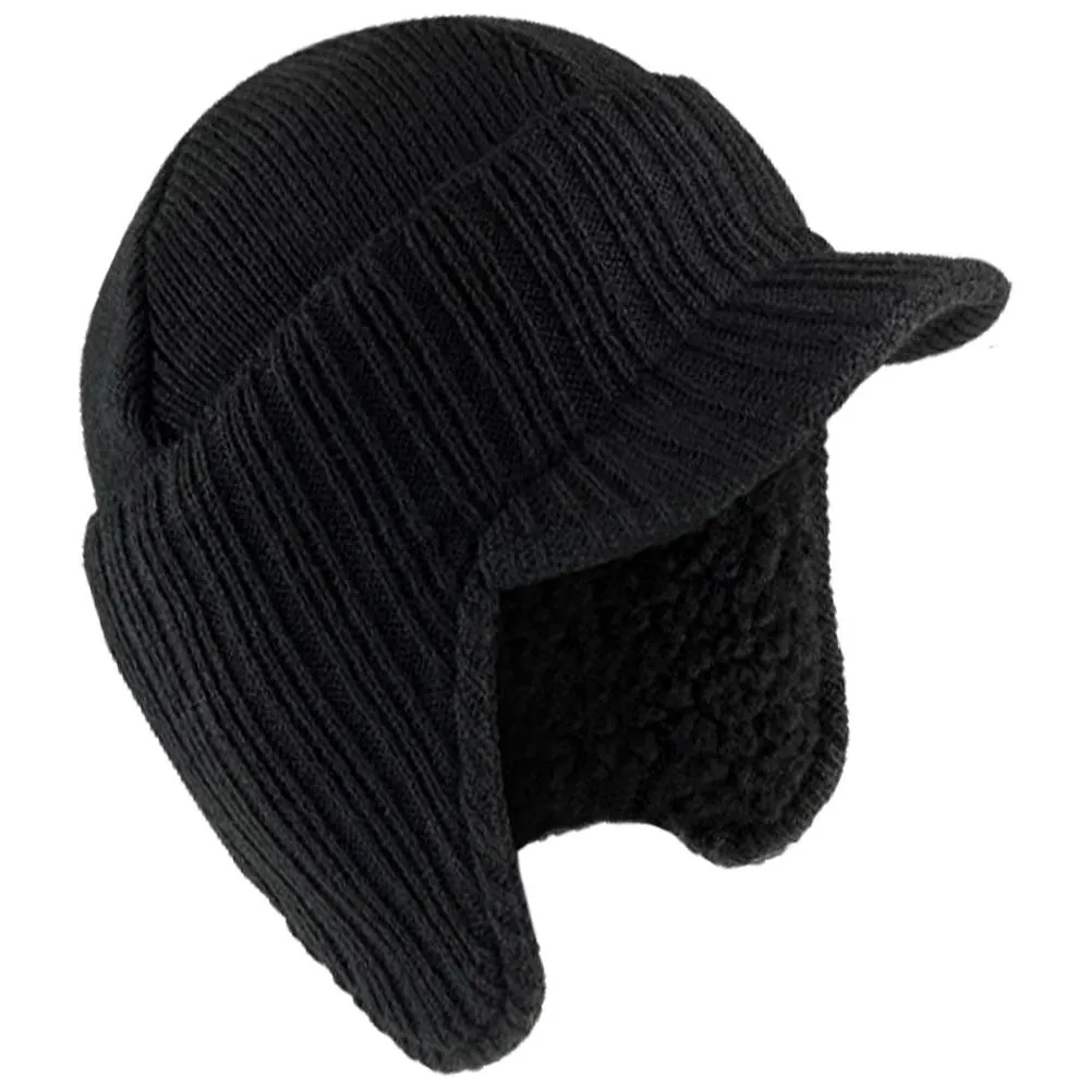 Black Mens Peaked Winter Beanie Hat