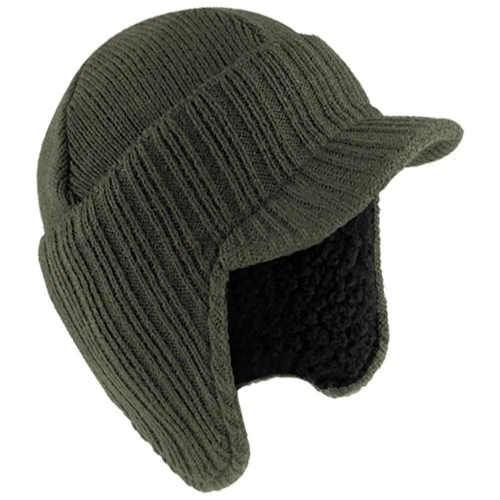Black Mens Peaked Winter Beanie Hat