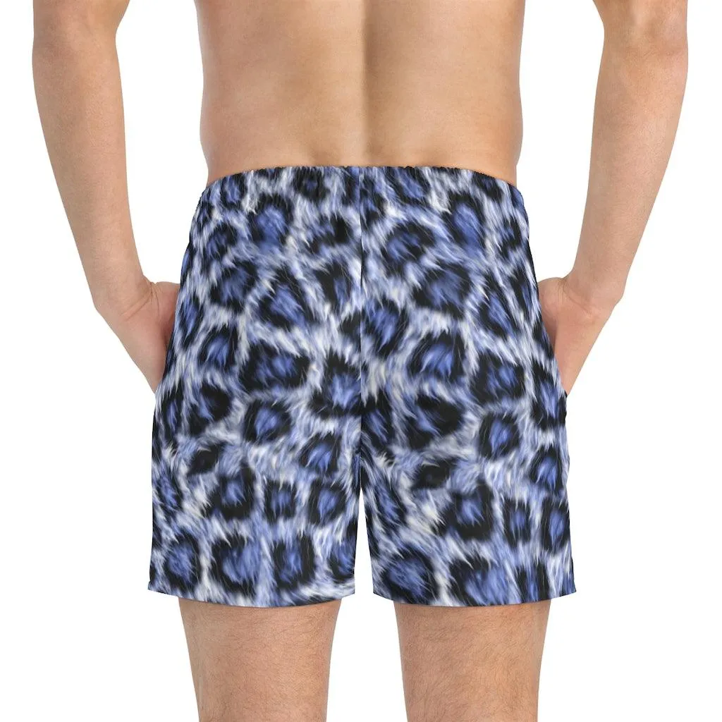 Blue Leopard Print Swim Trunks