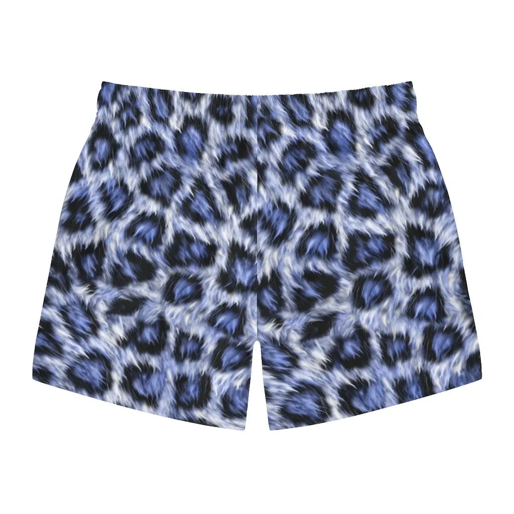 Blue Leopard Print Swim Trunks