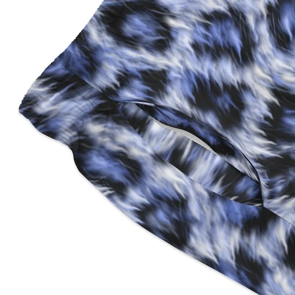 Blue Leopard Print Swim Trunks