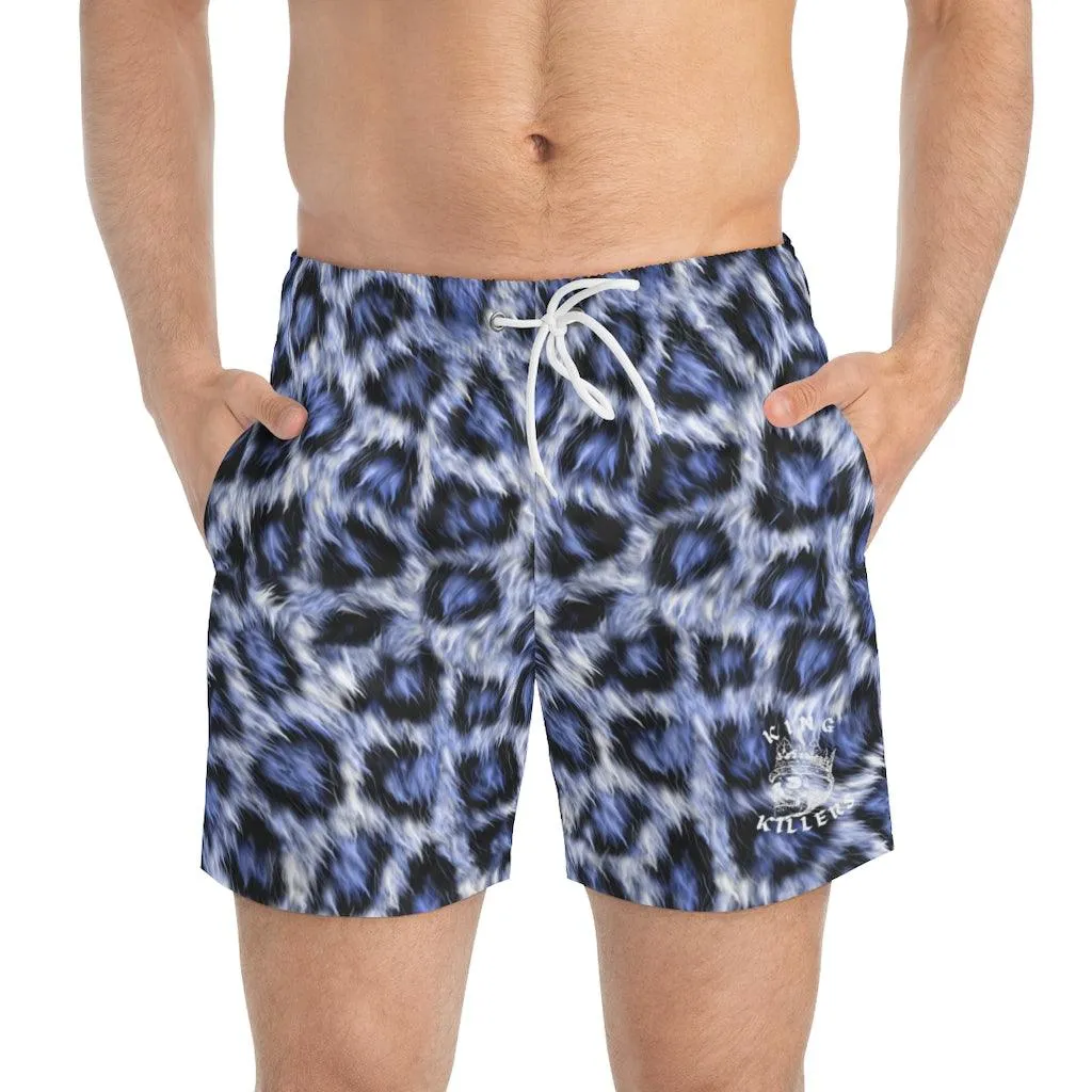 Blue Leopard Print Swim Trunks