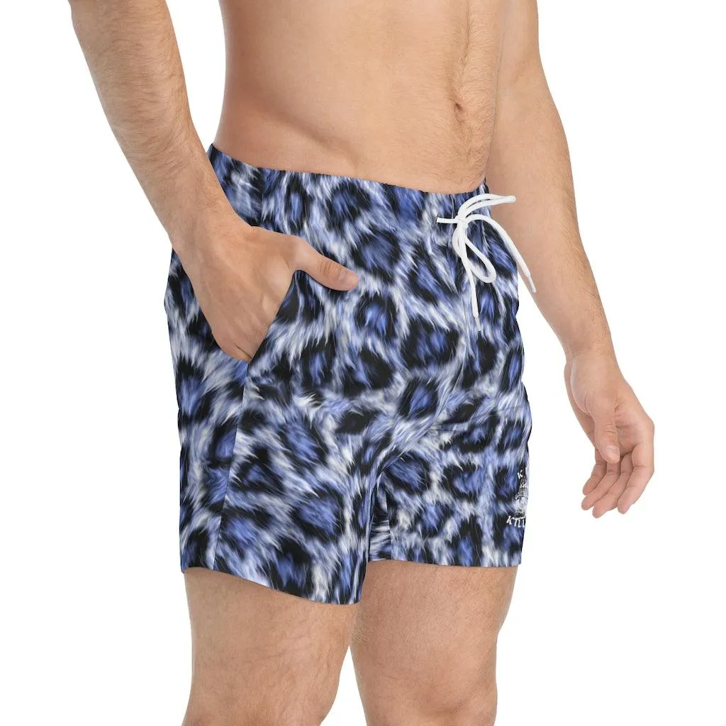 Blue Leopard Print Swim Trunks