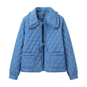 Blue Quilted Collar Jacket