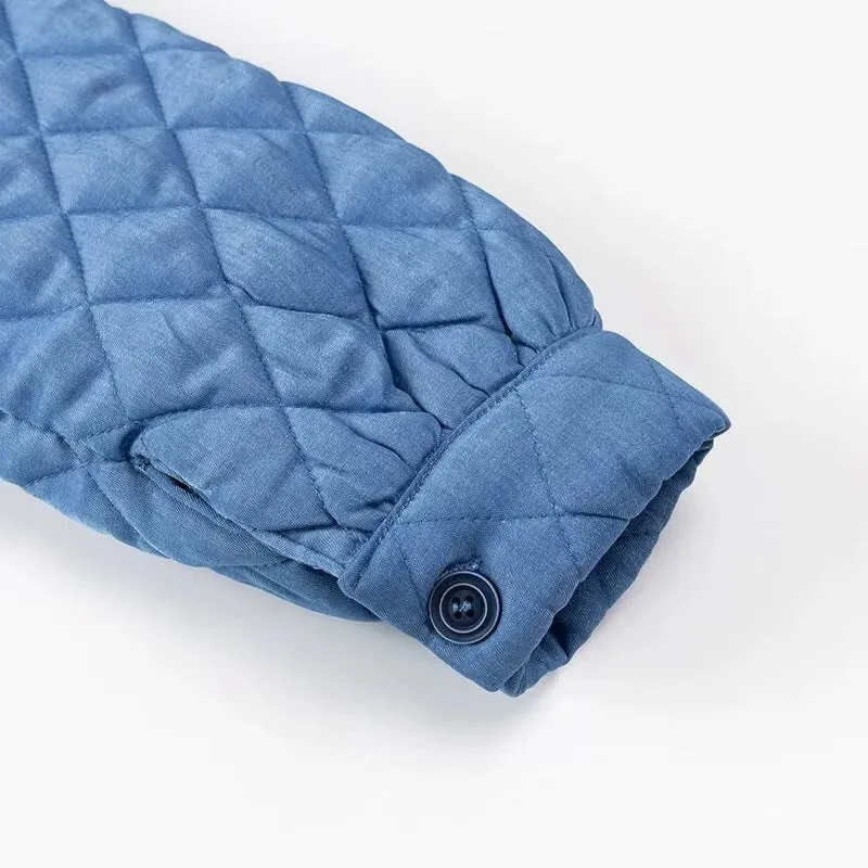 Blue Quilted Collar Jacket