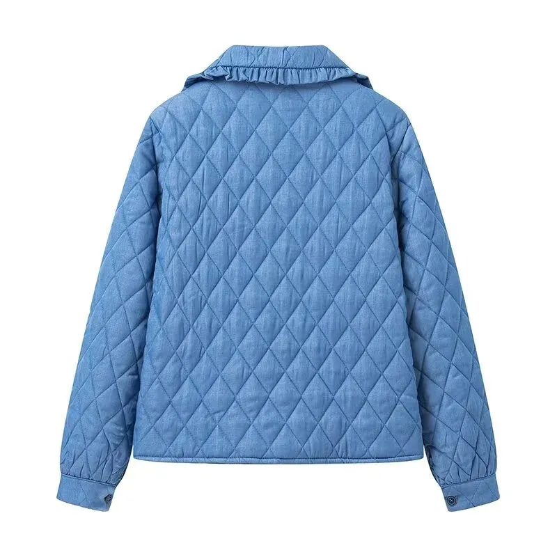 Blue Quilted Collar Jacket