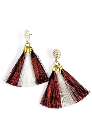 Brianna Cannon Maroon And White Metallic Jumbo Tassel Earrings