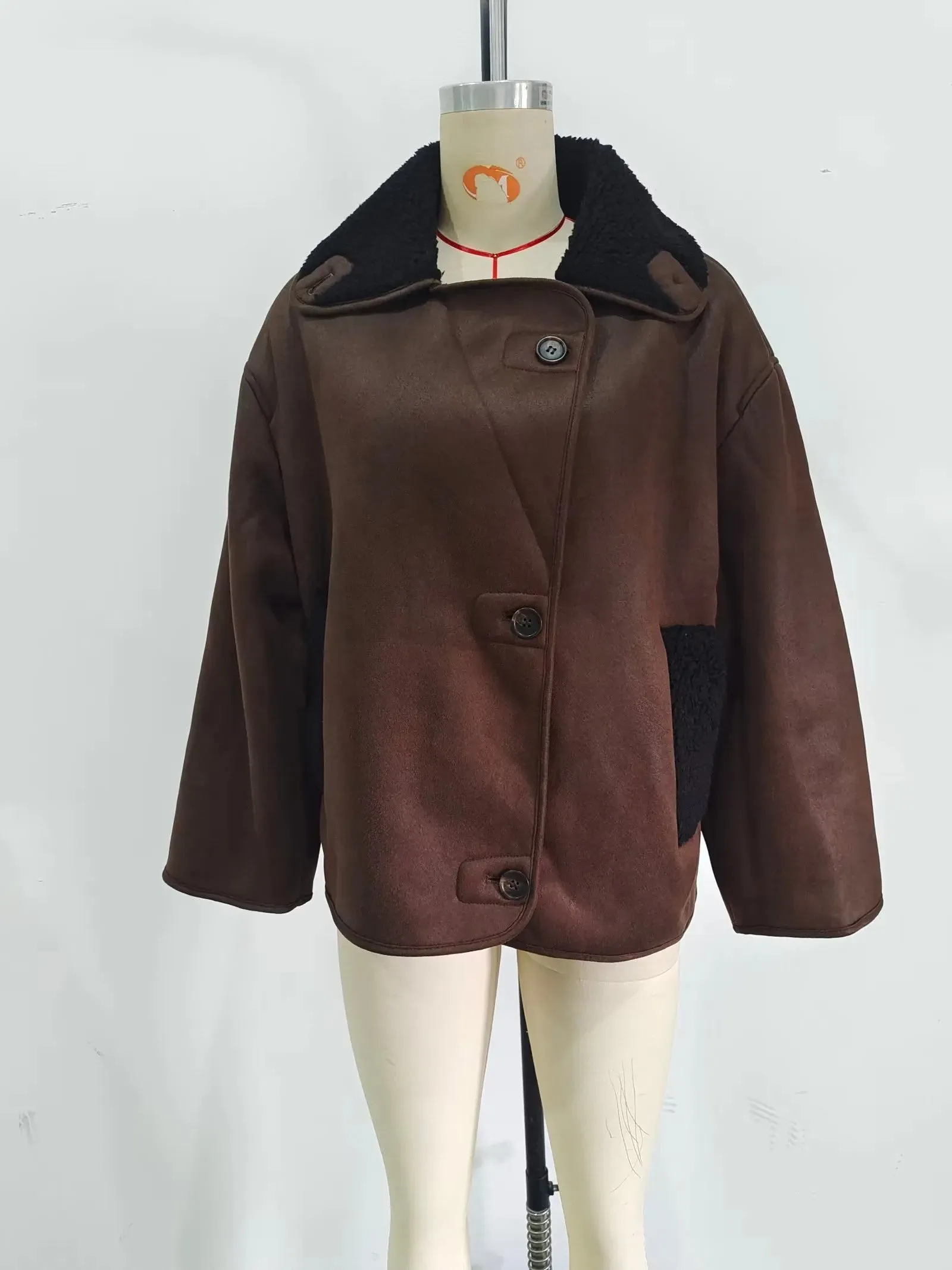 Brown Faux Leather Black Lining Fur Jacket