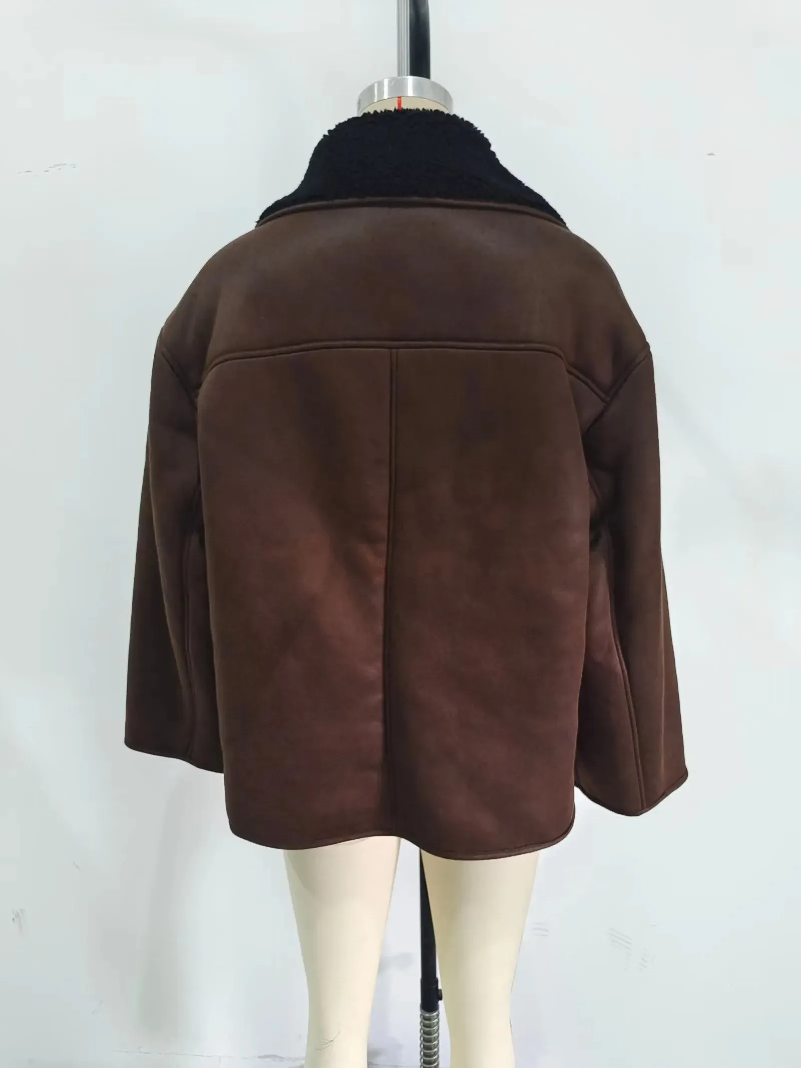 Brown Faux Leather Black Lining Fur Jacket