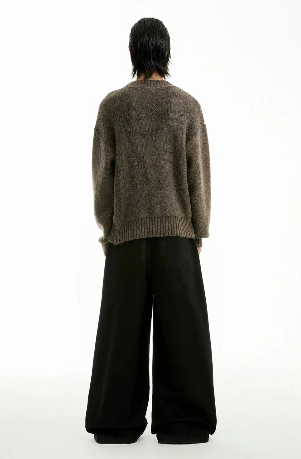 Cable Knit Crewneck Ribbed High-Hem Sweater