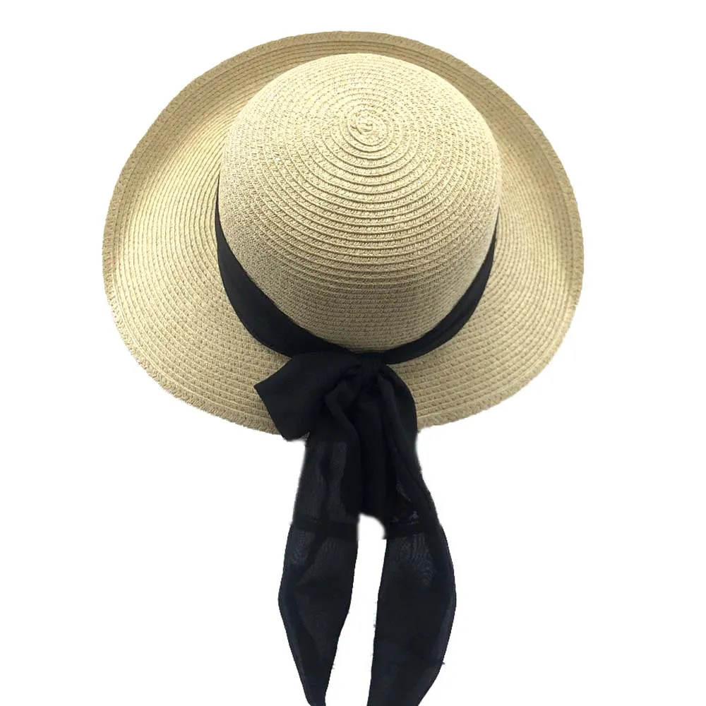 Classy Straw Summer Hat with Chiffon Tie - Sun 'N' Sand Hat