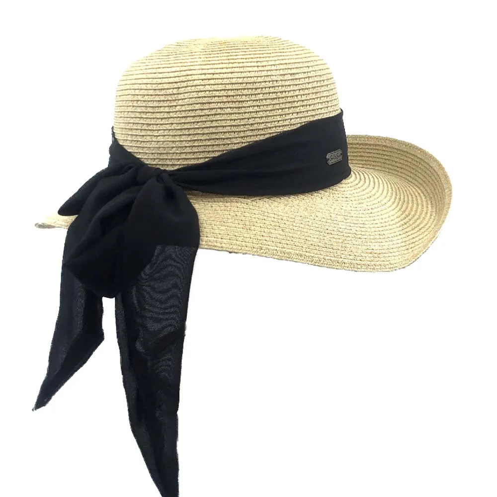 Classy Straw Summer Hat with Chiffon Tie - Sun 'N' Sand Hat