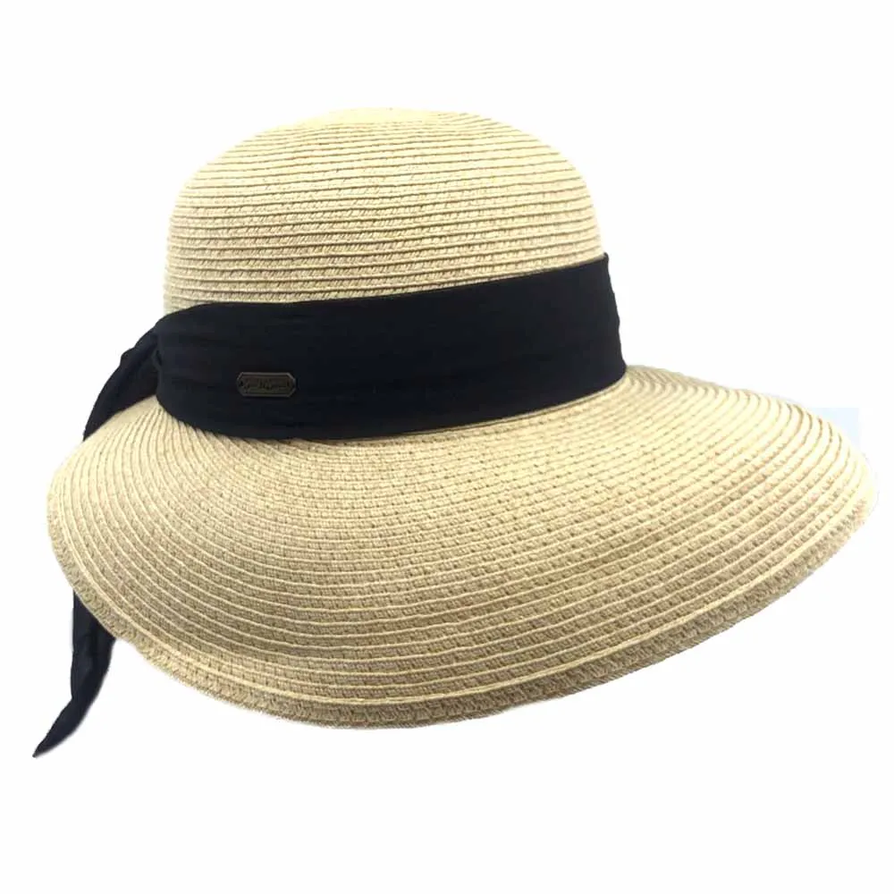 Classy Straw Summer Hat with Chiffon Tie - Sun 'N' Sand Hat