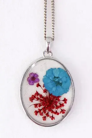 Clear Pressed Dried Flowers Necklace