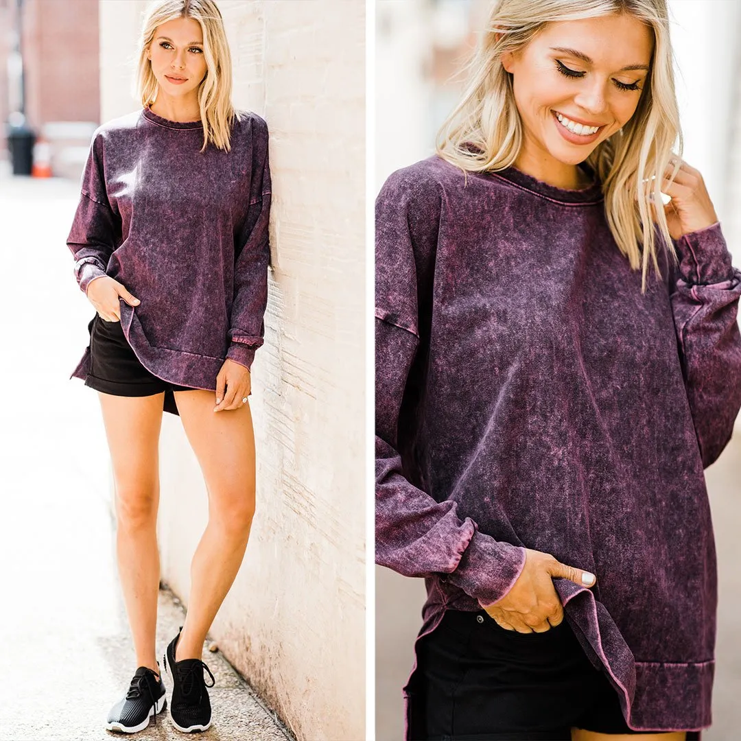 Come Around Blackberry Purple Mineral Wash Sweatshirt