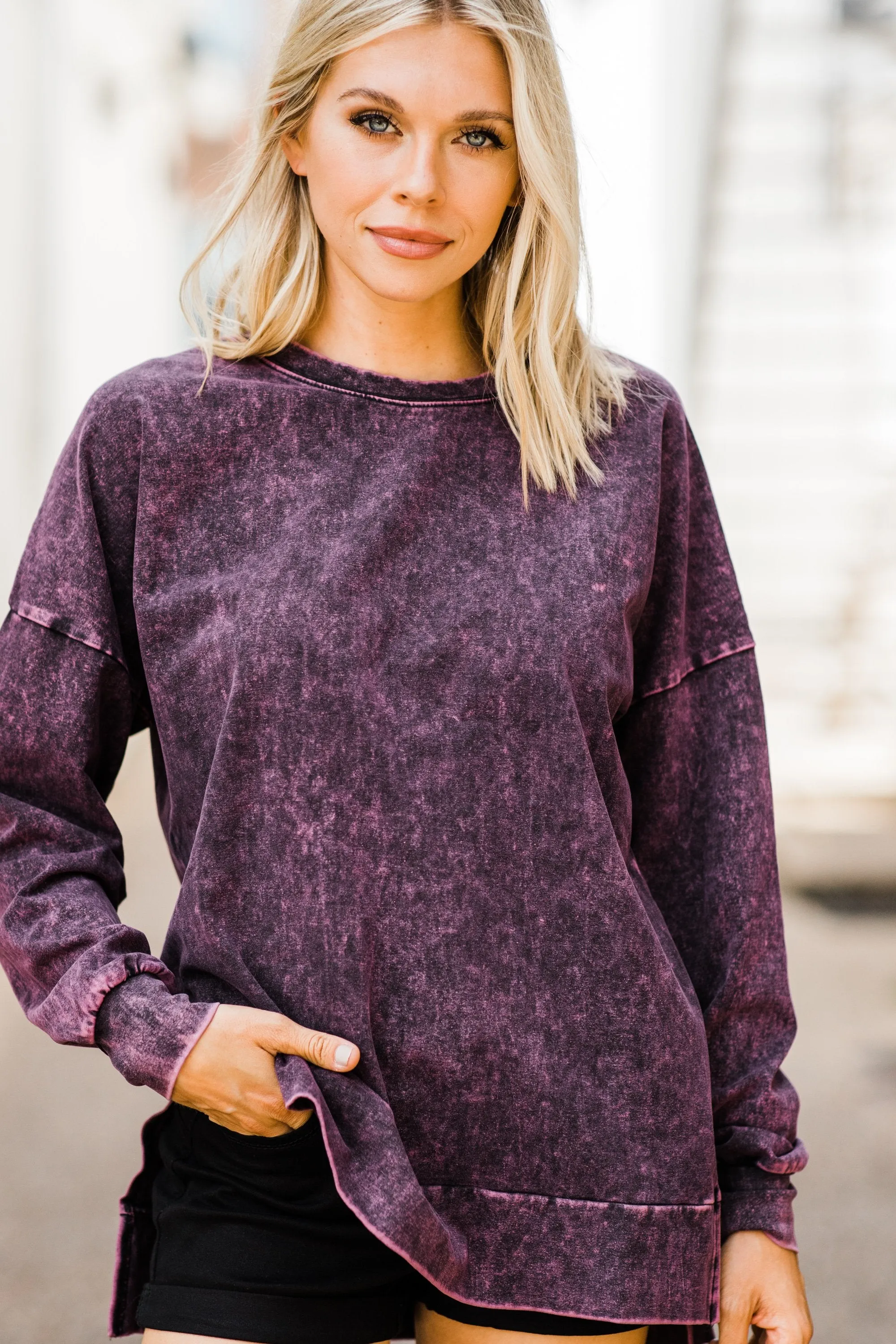 Come Around Blackberry Purple Mineral Wash Sweatshirt