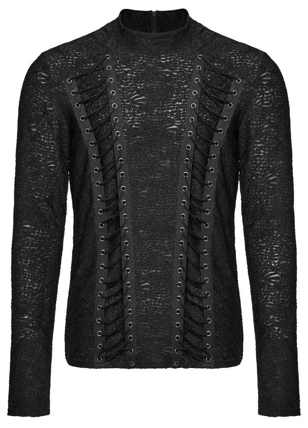 Edgy Goth Top with 3D Jacquard Weave And Front Webbing