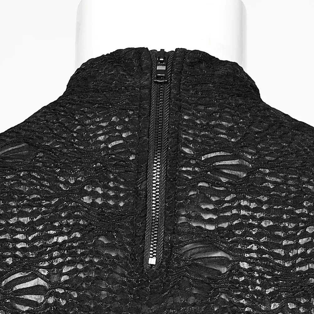 Edgy Goth Top with 3D Jacquard Weave And Front Webbing
