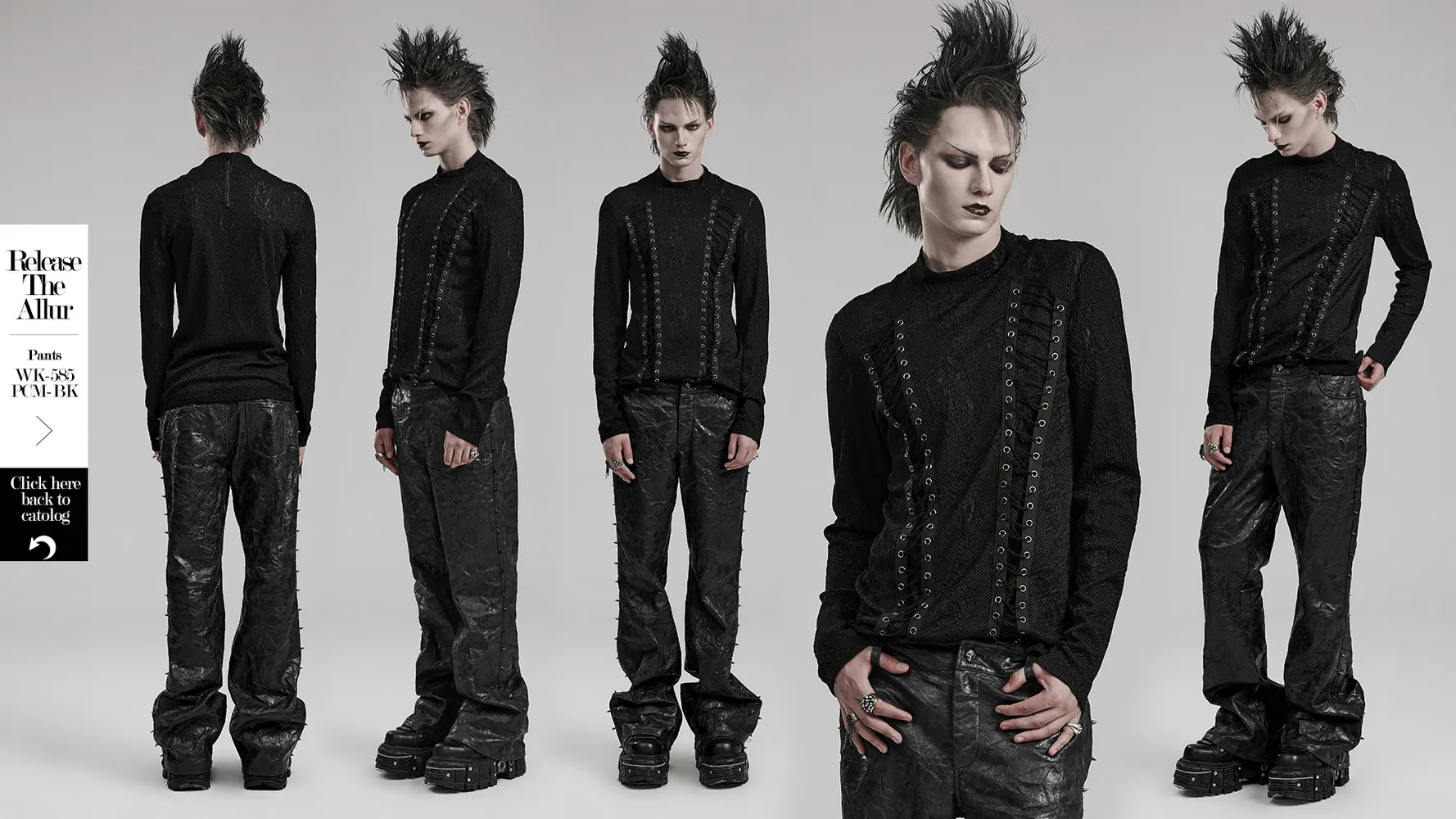 Edgy Goth Top with 3D Jacquard Weave And Front Webbing