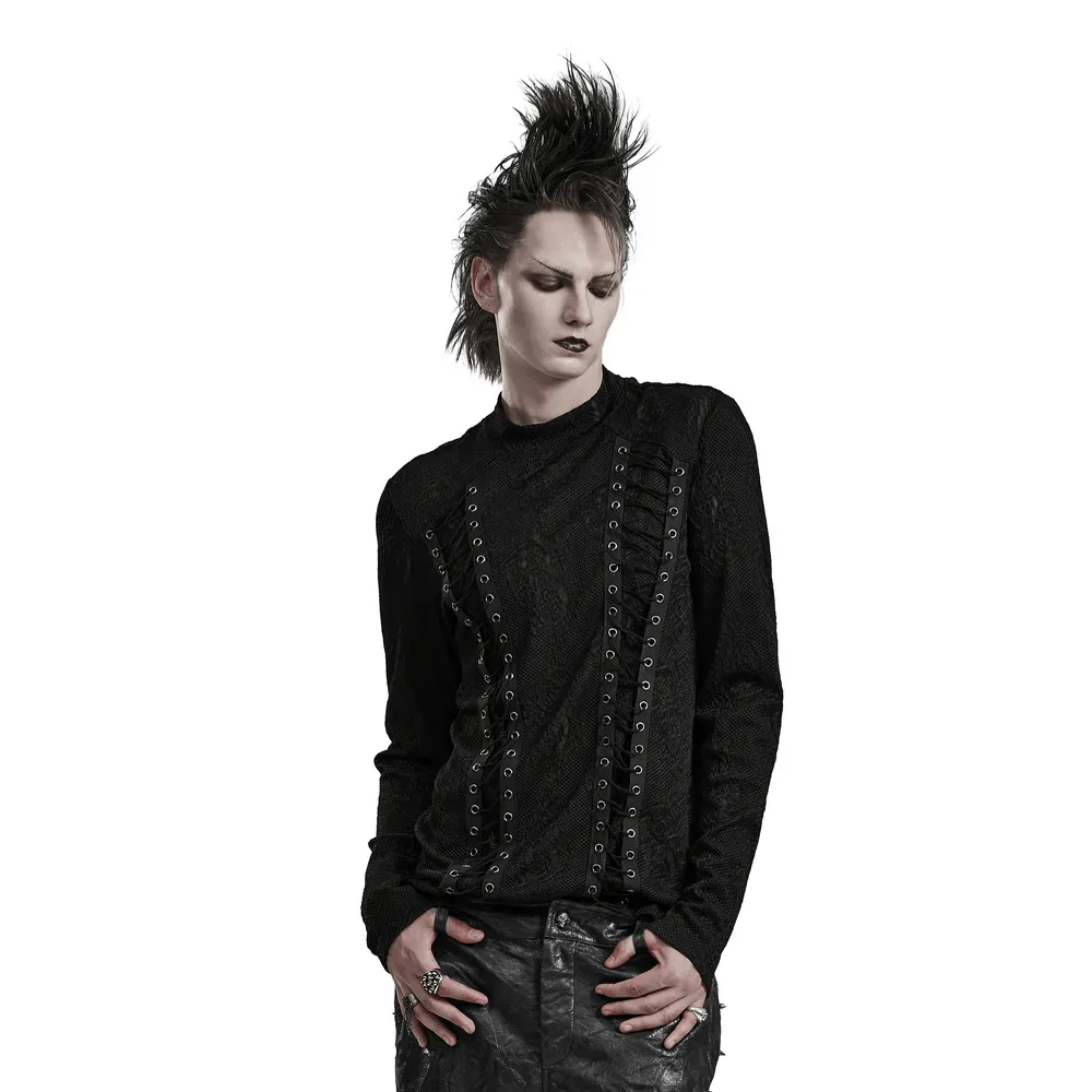 Edgy Goth Top with 3D Jacquard Weave And Front Webbing