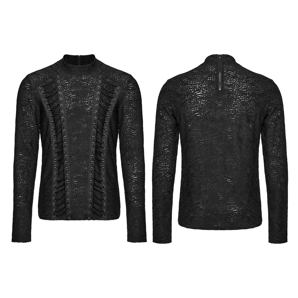 Edgy Goth Top with 3D Jacquard Weave And Front Webbing