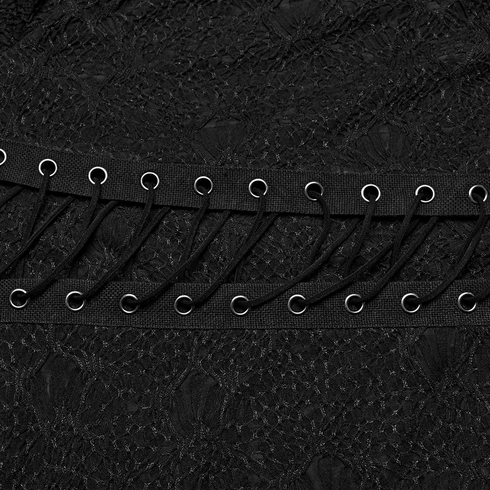 Edgy Goth Top with 3D Jacquard Weave And Front Webbing