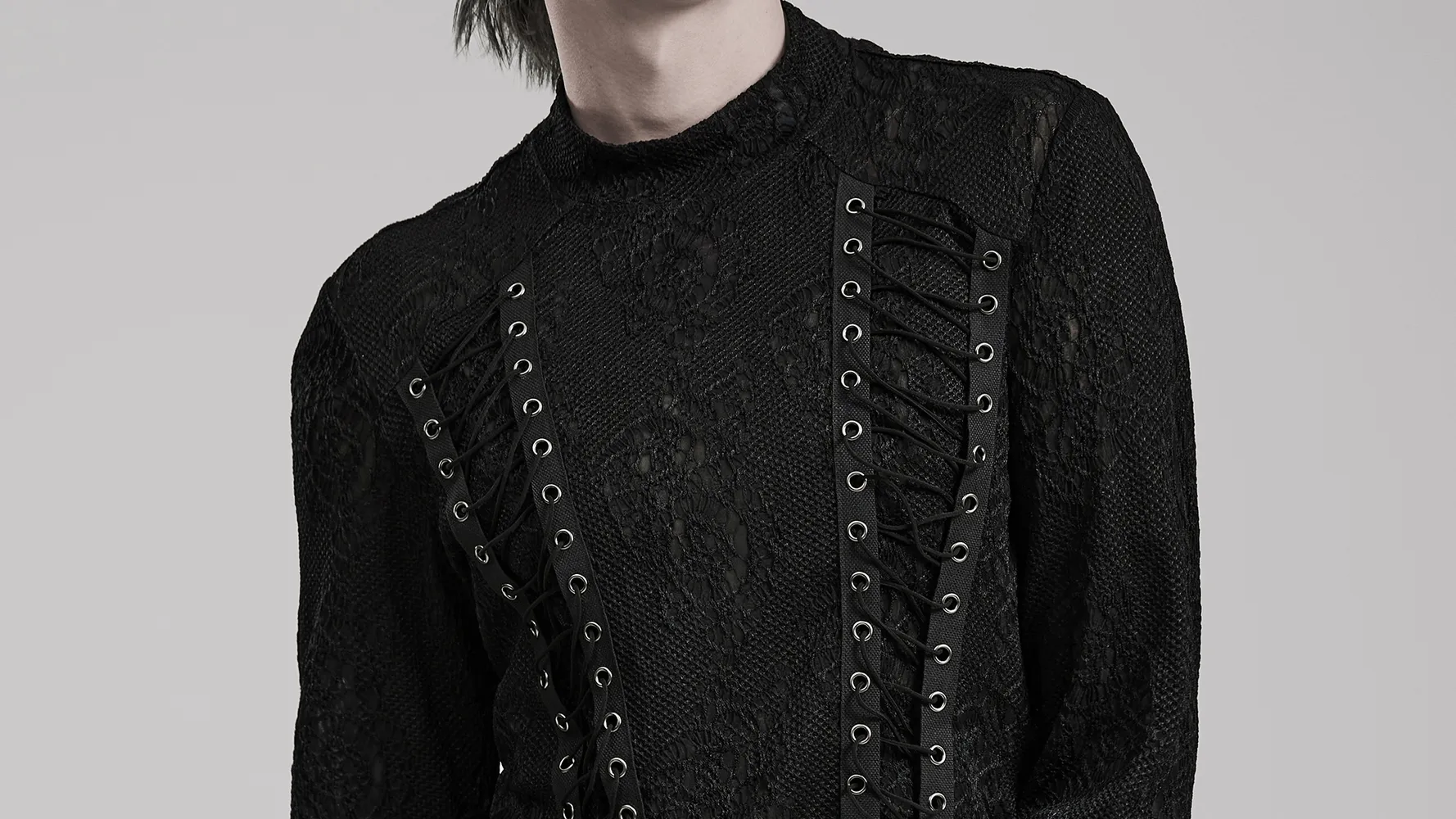 Edgy Goth Top with 3D Jacquard Weave And Front Webbing