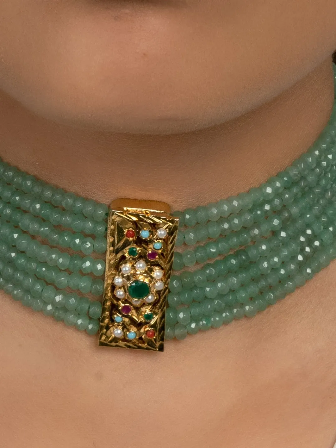 Emerald Quartz Jadau Choker Necklace