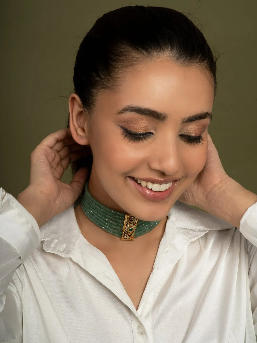 Emerald Quartz Jadau Choker Necklace