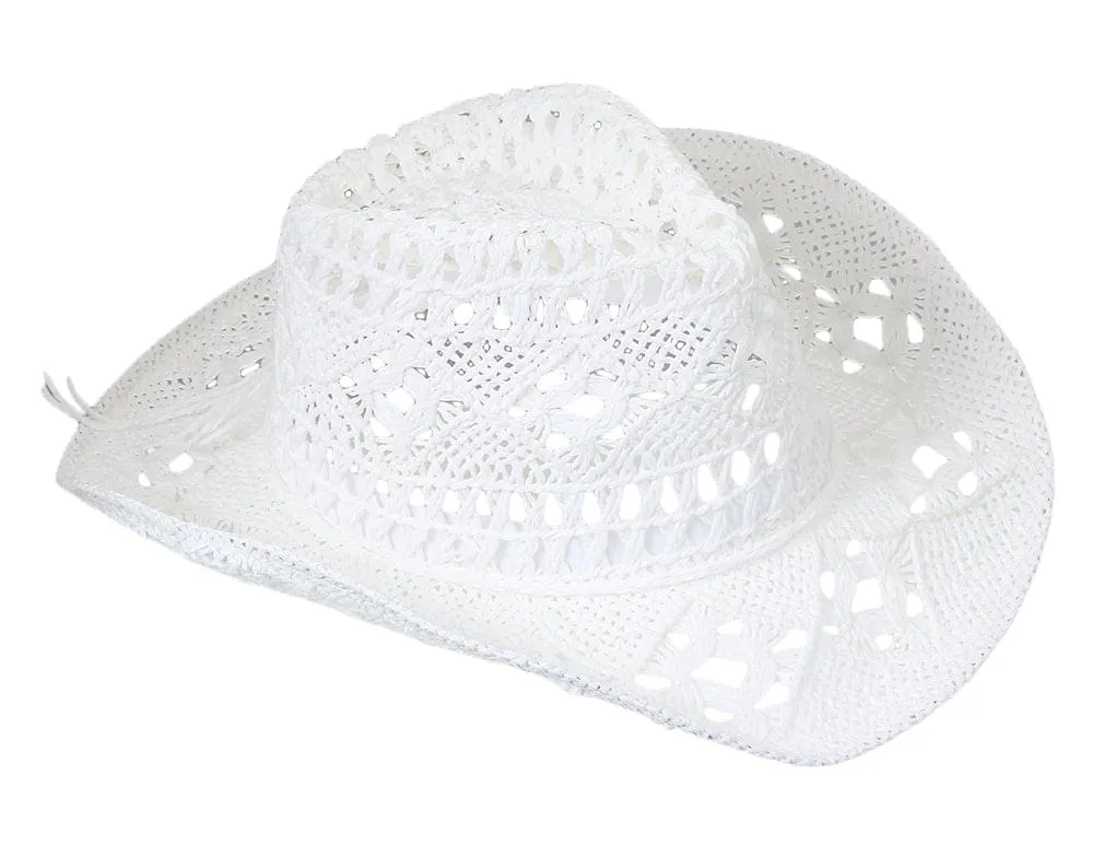 Gemvie Men & Women's Summer Cowboy Cowgirl Straw Hat Hollow Out Woven Roll Up Wide Brim Hat