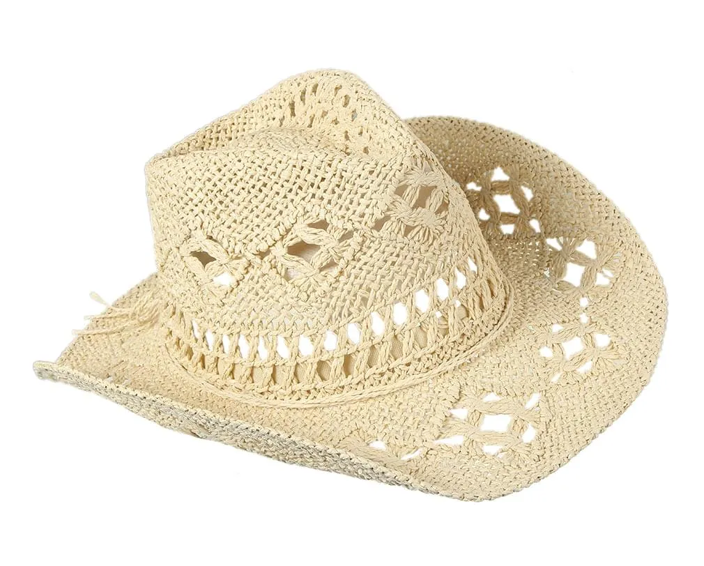 Gemvie Men & Women's Summer Cowboy Cowgirl Straw Hat Hollow Out Woven Roll Up Wide Brim Hat