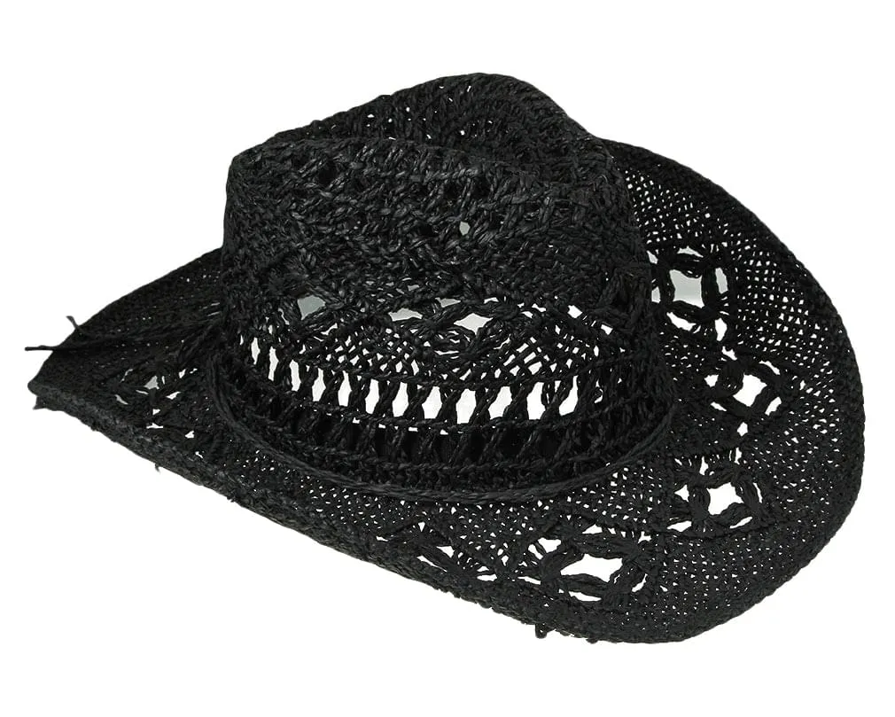 Gemvie Men & Women's Summer Cowboy Cowgirl Straw Hat Hollow Out Woven Roll Up Wide Brim Hat