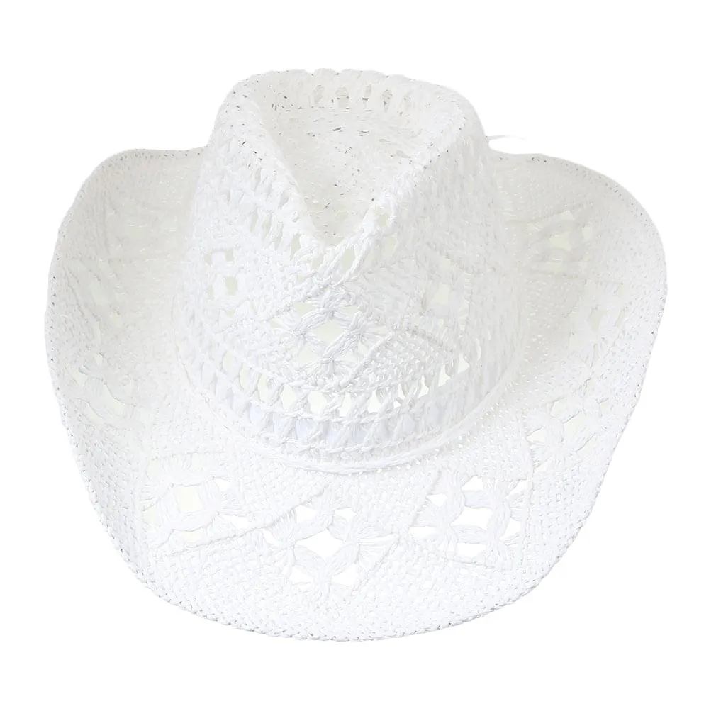 Gemvie Men & Women's Summer Cowboy Cowgirl Straw Hat Hollow Out Woven Roll Up Wide Brim Hat