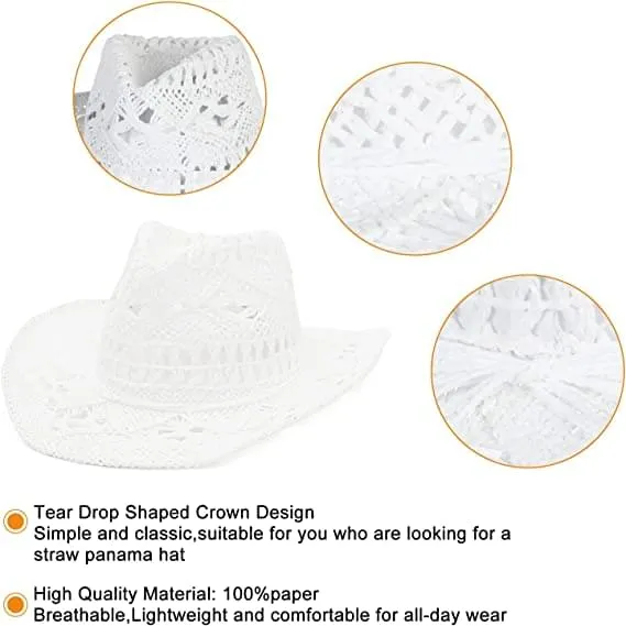 Gemvie Men & Women's Summer Cowboy Cowgirl Straw Hat Hollow Out Woven Roll Up Wide Brim Hat